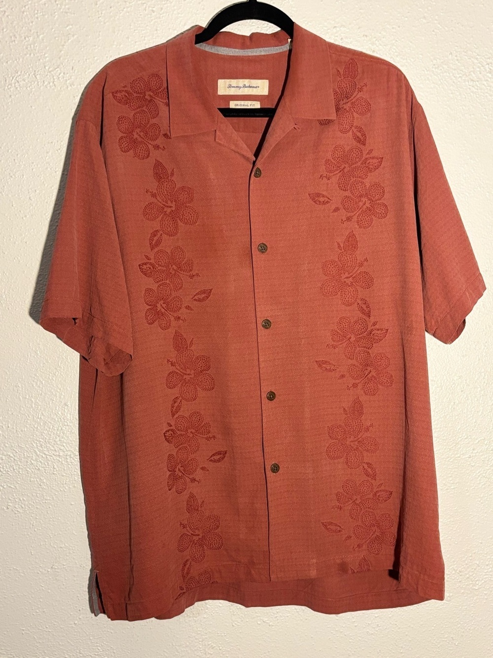 Tommy Bahama Red Floral Silk Camp Beach Shirt Size XL